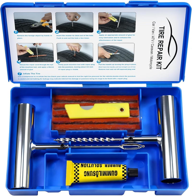 Beanewone Tire Repair Kit with Plugs, Tire Plug Kit Heavy Duty Professional for Car, ATV, Motorcycle, Truck, Flat Tire Emergency Repair (Boxed Type - 16 PCs) - Image 1